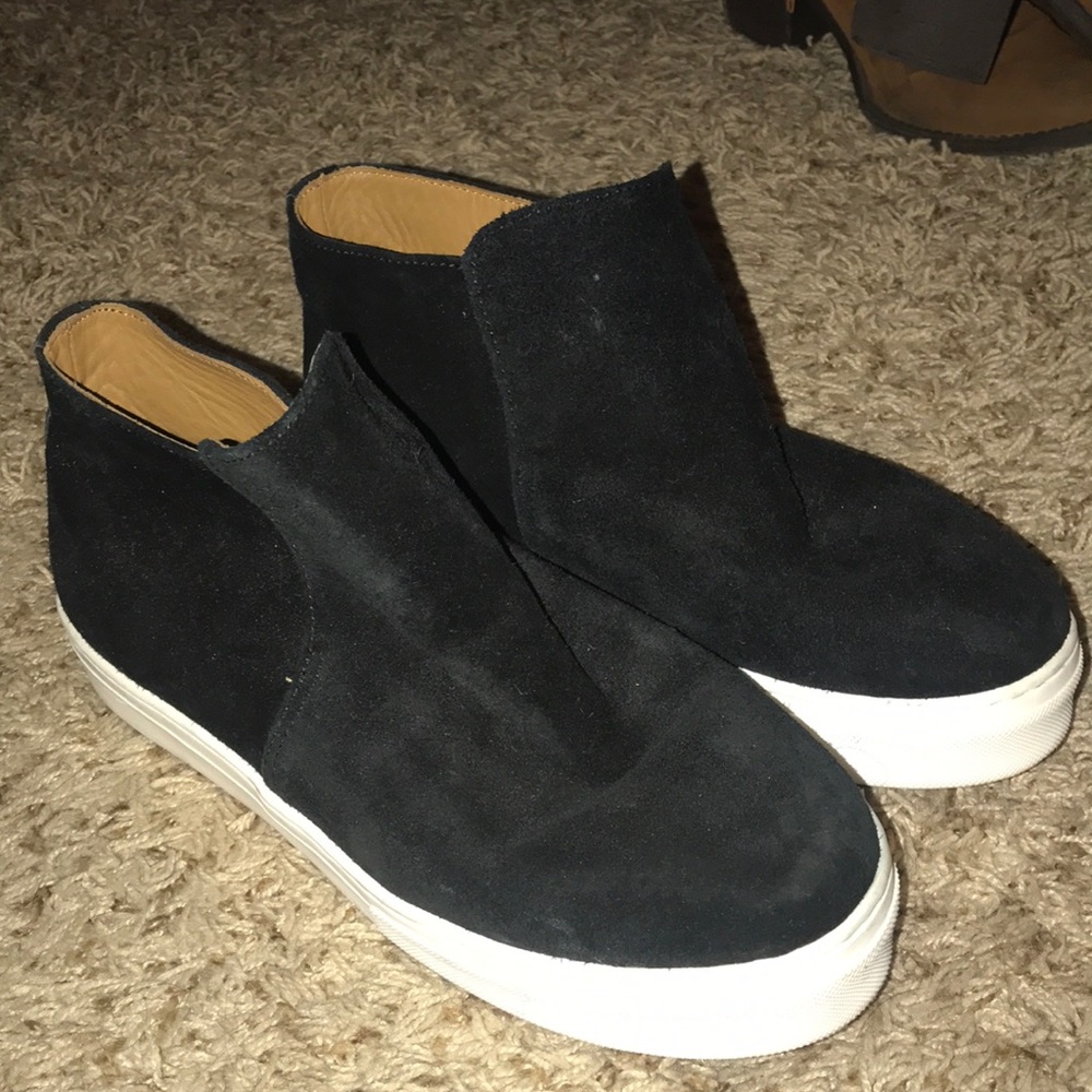 Black suede slip on shoes